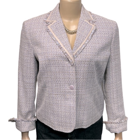 Rena Rowan Tweed Blazer Jacket Lavender Beige at the waist Fringe Edged  size 8 - Picture 1 of 17